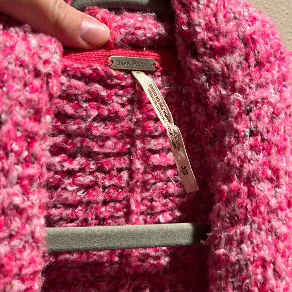 Free People BFF Cardigan Sweater Sz M Slouchy Oversized Cozy Pink Open Front - Picture 4 of 6